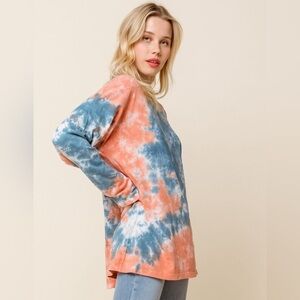 We the Free People BE FREE tie dye long sleeve tee blue pink small mock neck S